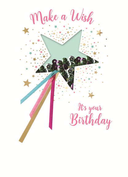Make A Wish Shooting Star Embellished Birthday Greeting Card