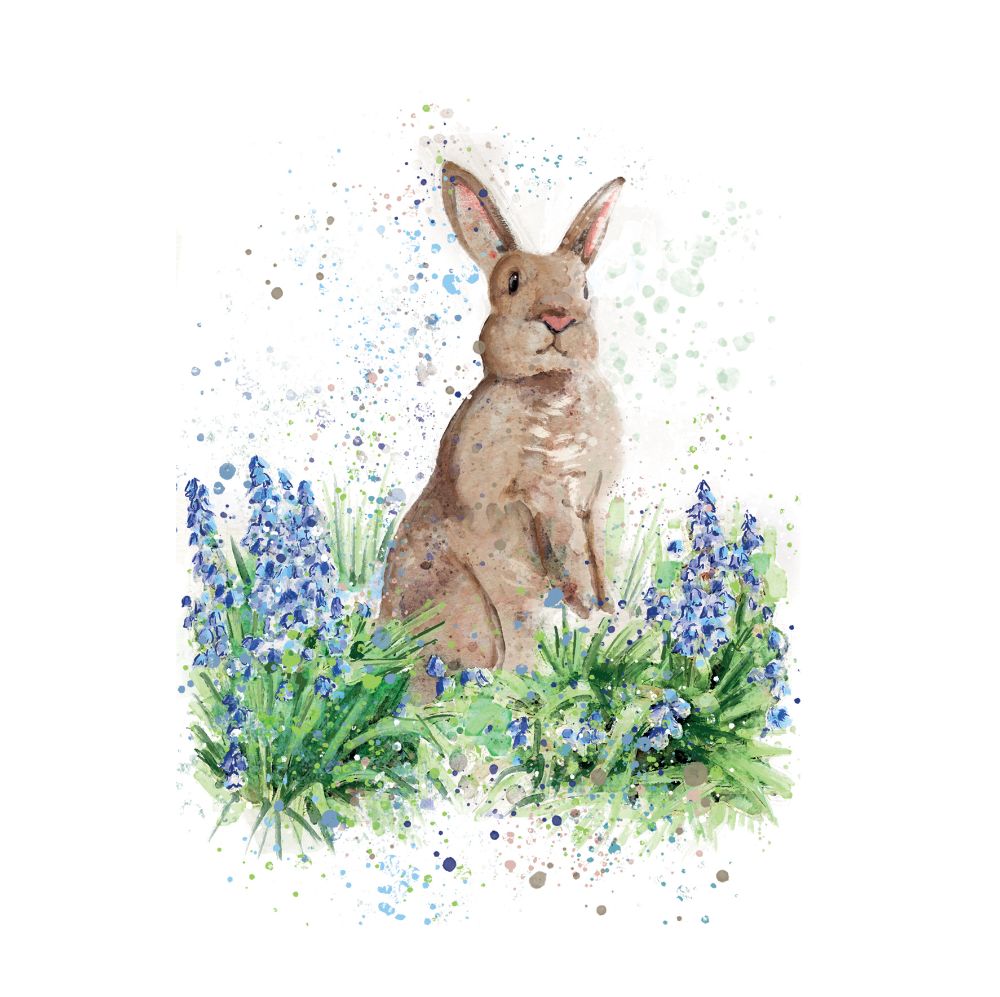 Hare In Bluebell Flowers Watercolour Any Occasion Greeting Card