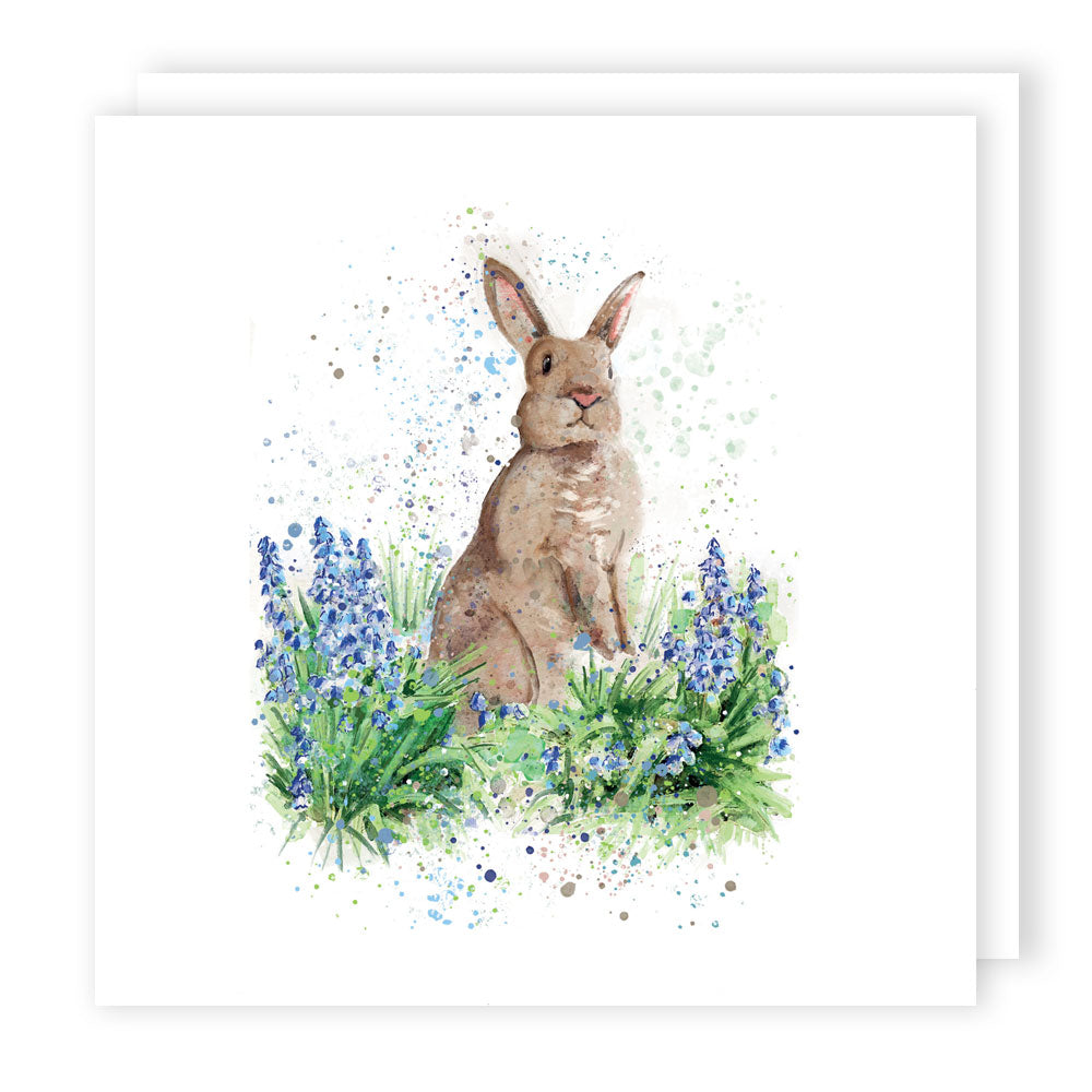 Hare In Bluebell Flowers Watercolour Any Occasion Greeting Card