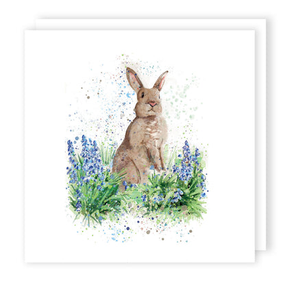 Hare In Bluebell Flowers Watercolour Any Occasion Greeting Card