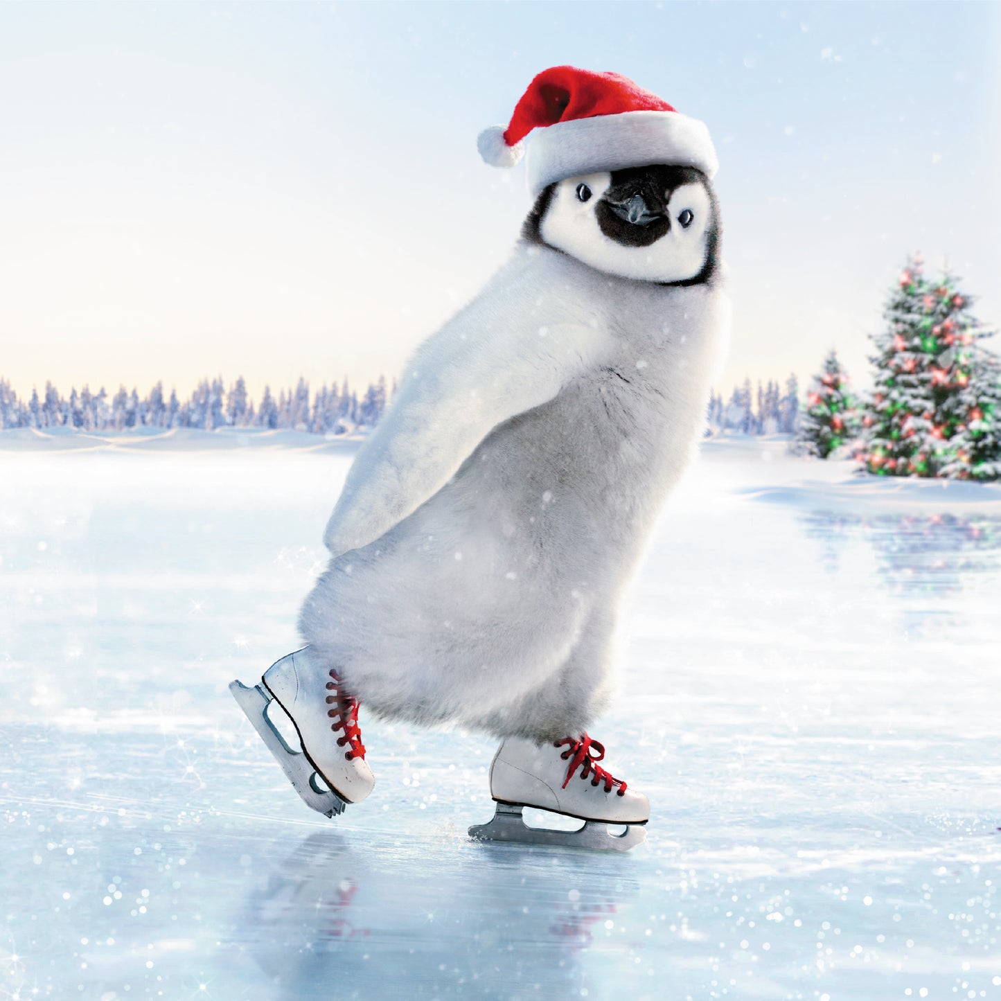 Box of 16 Festive Skating Penguin Glittered Avanti Christmas Cards