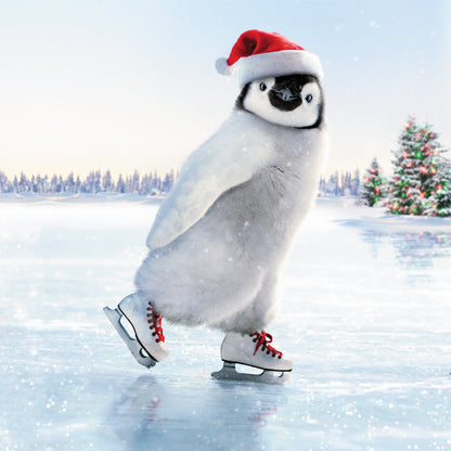 Box of 16 Festive Skating Penguin Glittered Avanti Christmas Cards