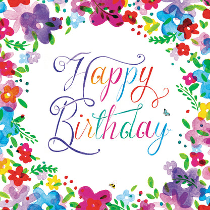 Happy Birthday Colourful Floral Birthday Greeting Card
