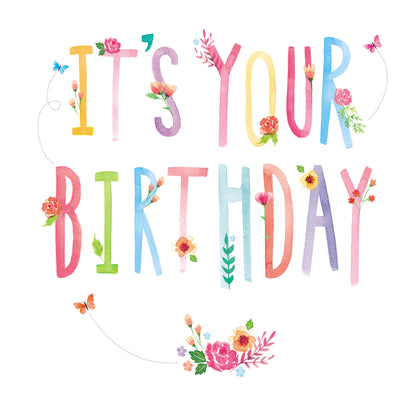 It's Your Birthday Glitter Floral Birthday Greeting Card