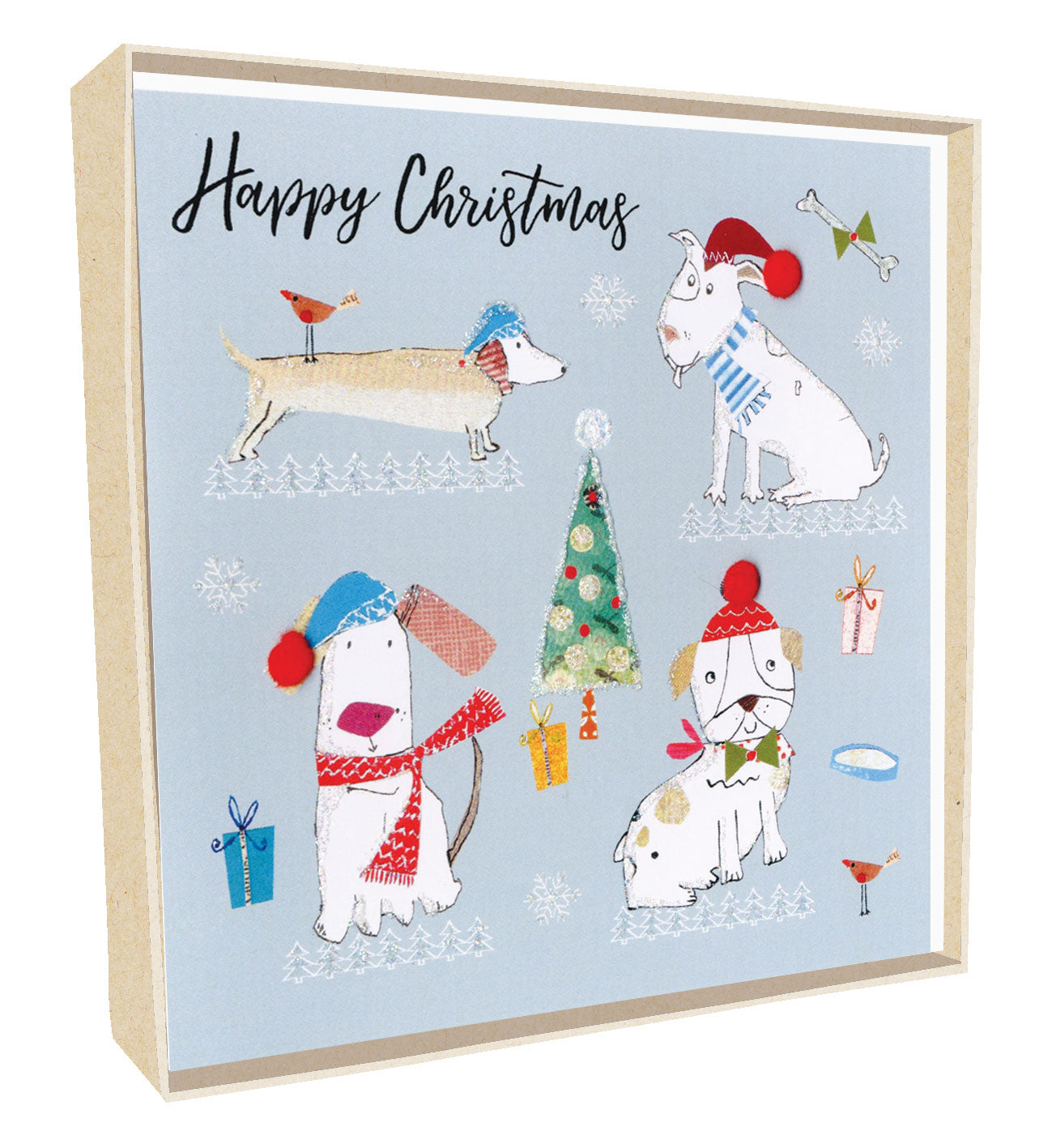 Box of 5 Dogs Wearing Santa Hats Hand-Finished Christmas Cards