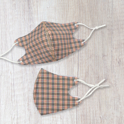 Fashionable Fabric Beige Check Face Mask Durable & Reusable