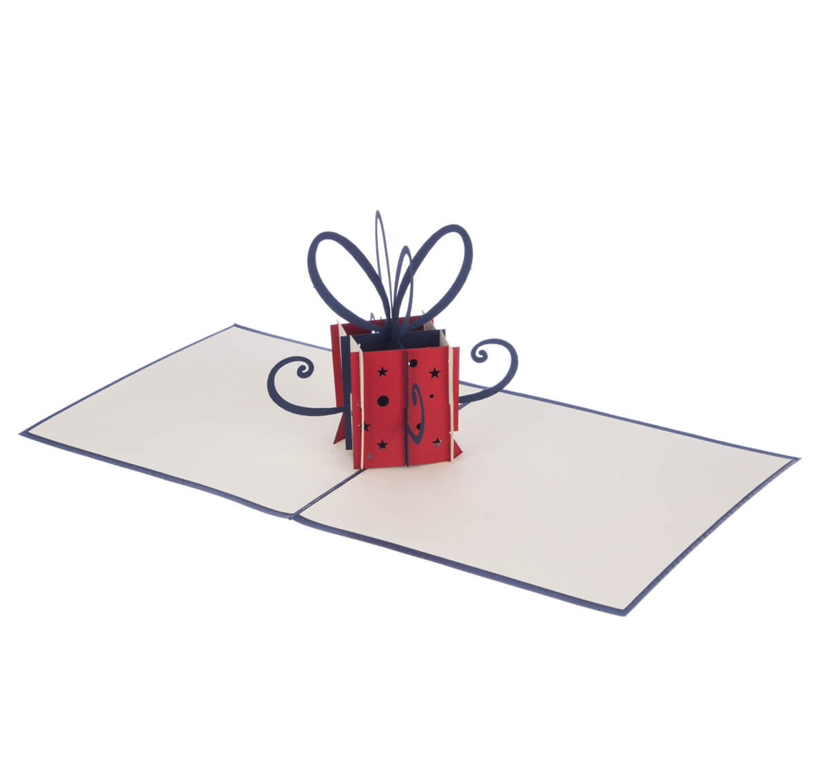 Red & Navy Gift Box Pop-Up Birthday Greeting Card Blank Inside