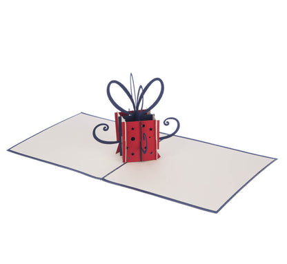 Red & Navy Gift Box Pop-Up Birthday Greeting Card Blank Inside