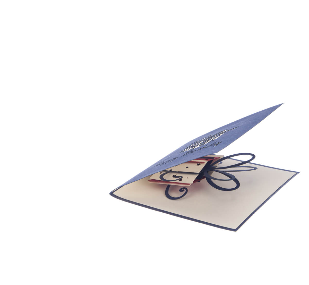 Red & Navy Gift Box Pop-Up Birthday Greeting Card Blank Inside