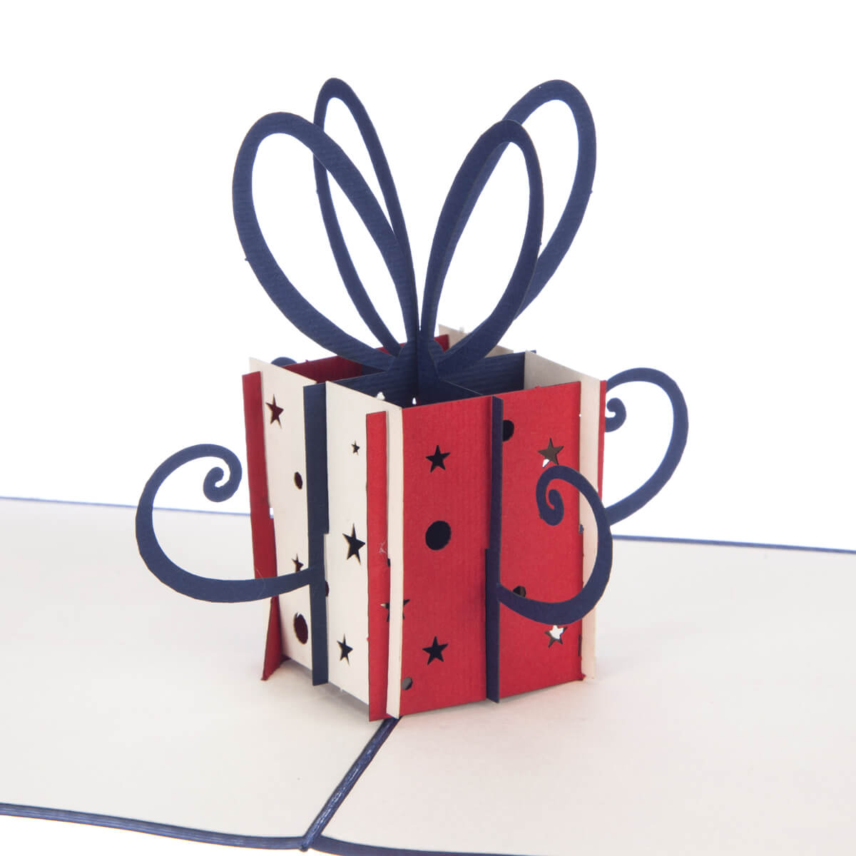 Red & Navy Gift Box Pop-Up Birthday Greeting Card Blank Inside