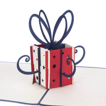 Red & Navy Gift Box Pop-Up Birthday Greeting Card Blank Inside