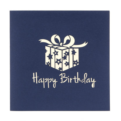 Red & Navy Gift Box Pop-Up Birthday Greeting Card Blank Inside