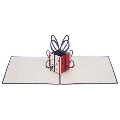 Red & Navy Gift Box Pop-Up Birthday Greeting Card Blank Inside