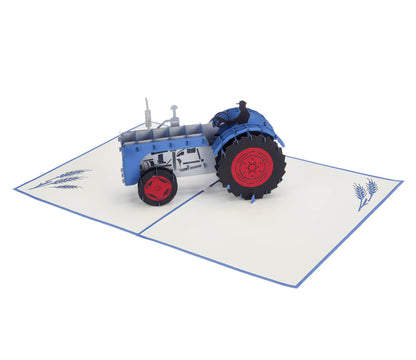 Blue Tractor Pop-Up Any Occasion Greeting Card Blank Inside