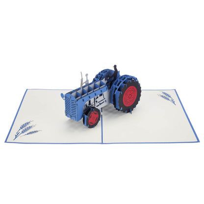 Blue Tractor Pop-Up Any Occasion Greeting Card Blank Inside