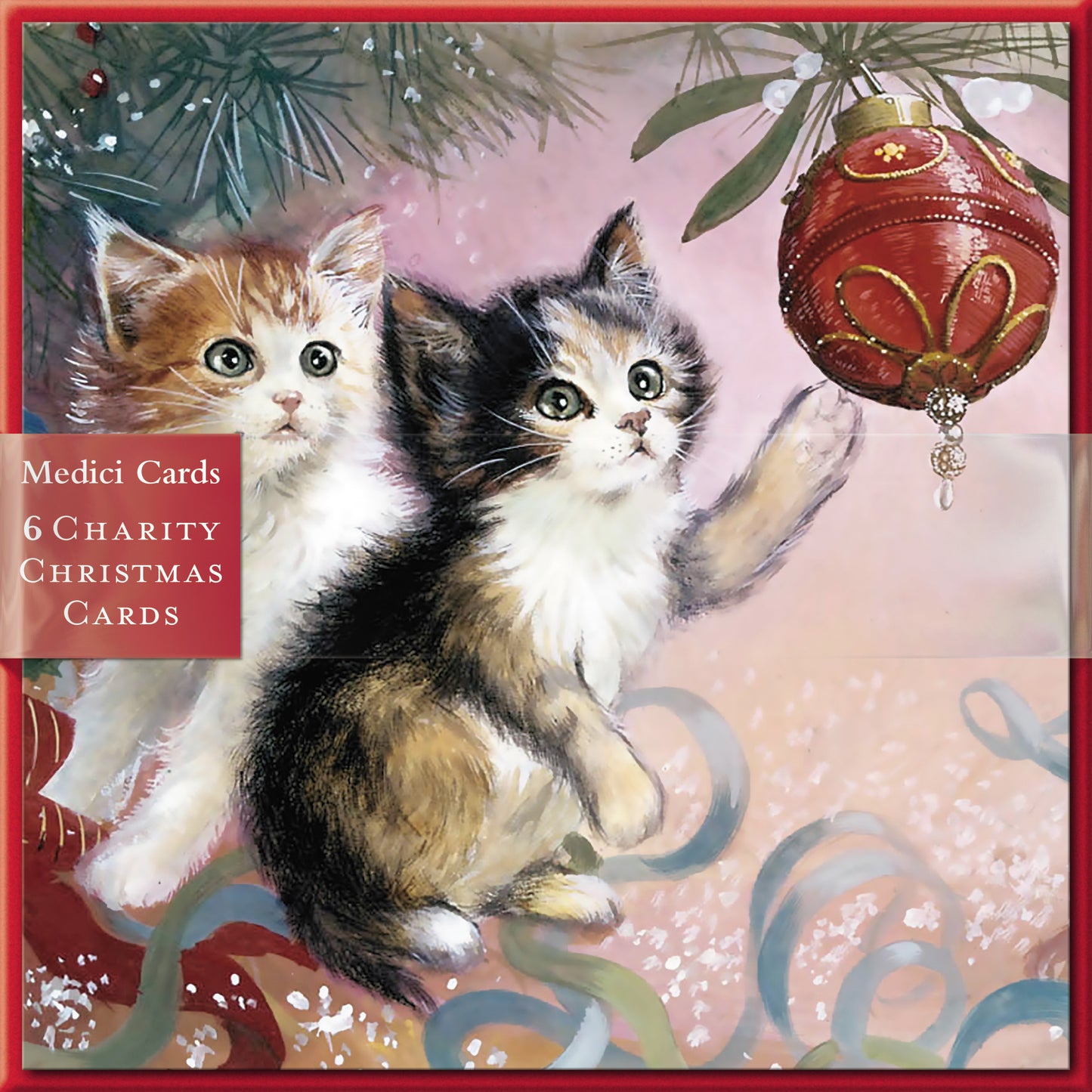 Pack of 6 Kittens Under The Tree Charity Christmas Cards