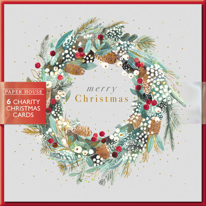 Pack of 6 A Christmas Wreath Charity Christmas Cards