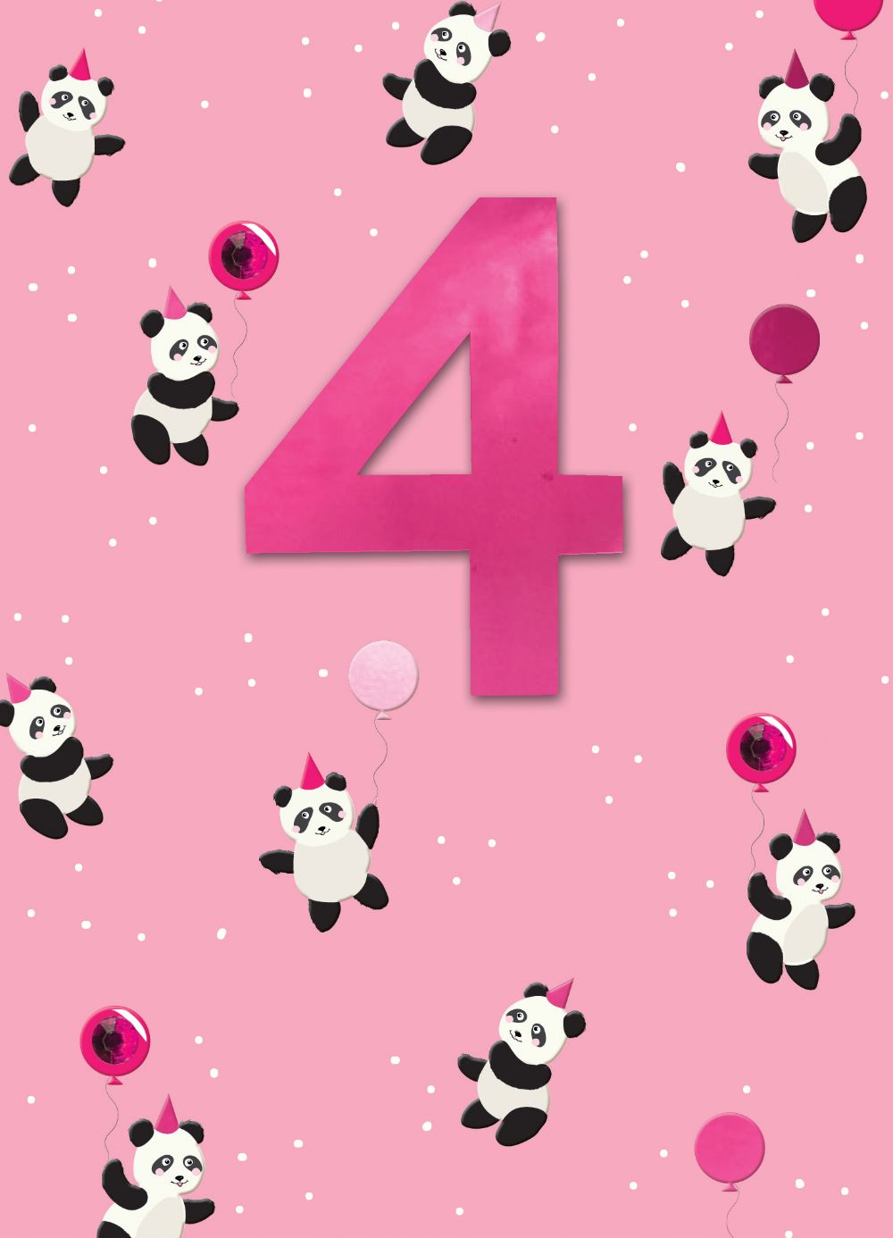 Girls 4th Birthday Party Pandas Embellished Greeting Card