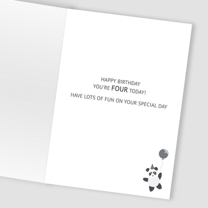 Girls 4th Birthday Party Pandas Embellished Greeting Card