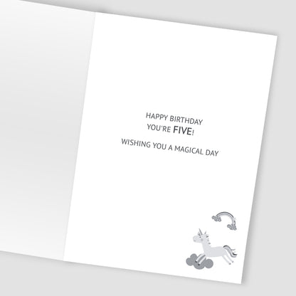 Girls 5 Birthday Rainbows & Unicorns Embellished Greeting Card