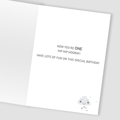 Boys 1st Birthday Rainbow & Clouds Embellished Greeting Card