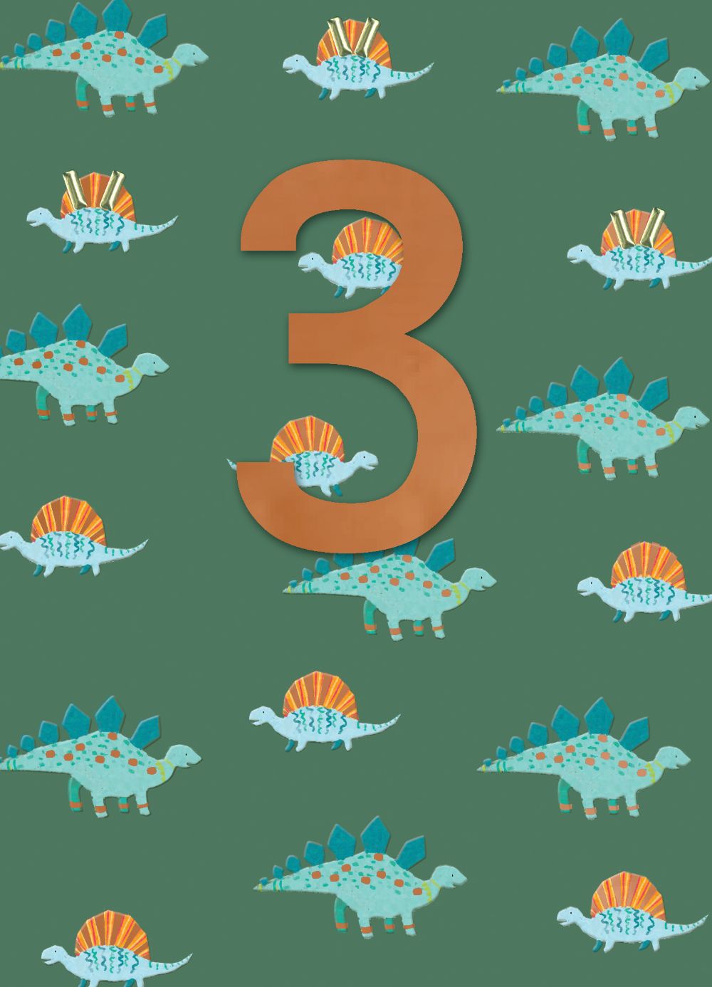 Boys 3rd Birthday Dinosaurs Embellished Greeting Card