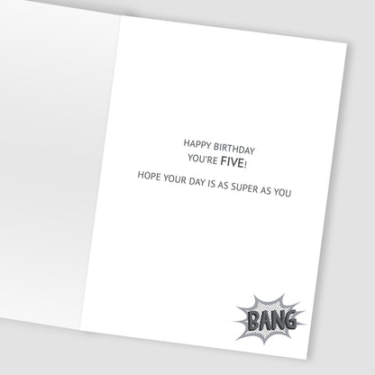 Boys 5th Birthday Superhero Comic Embellished Greeting Card