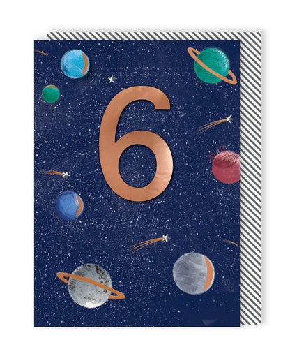 Boys 6th Birthday Space Planets Embellished Greeting Card