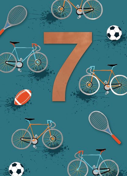 Boys 7th Birthday Sports Embellished Birthday Greeting Card