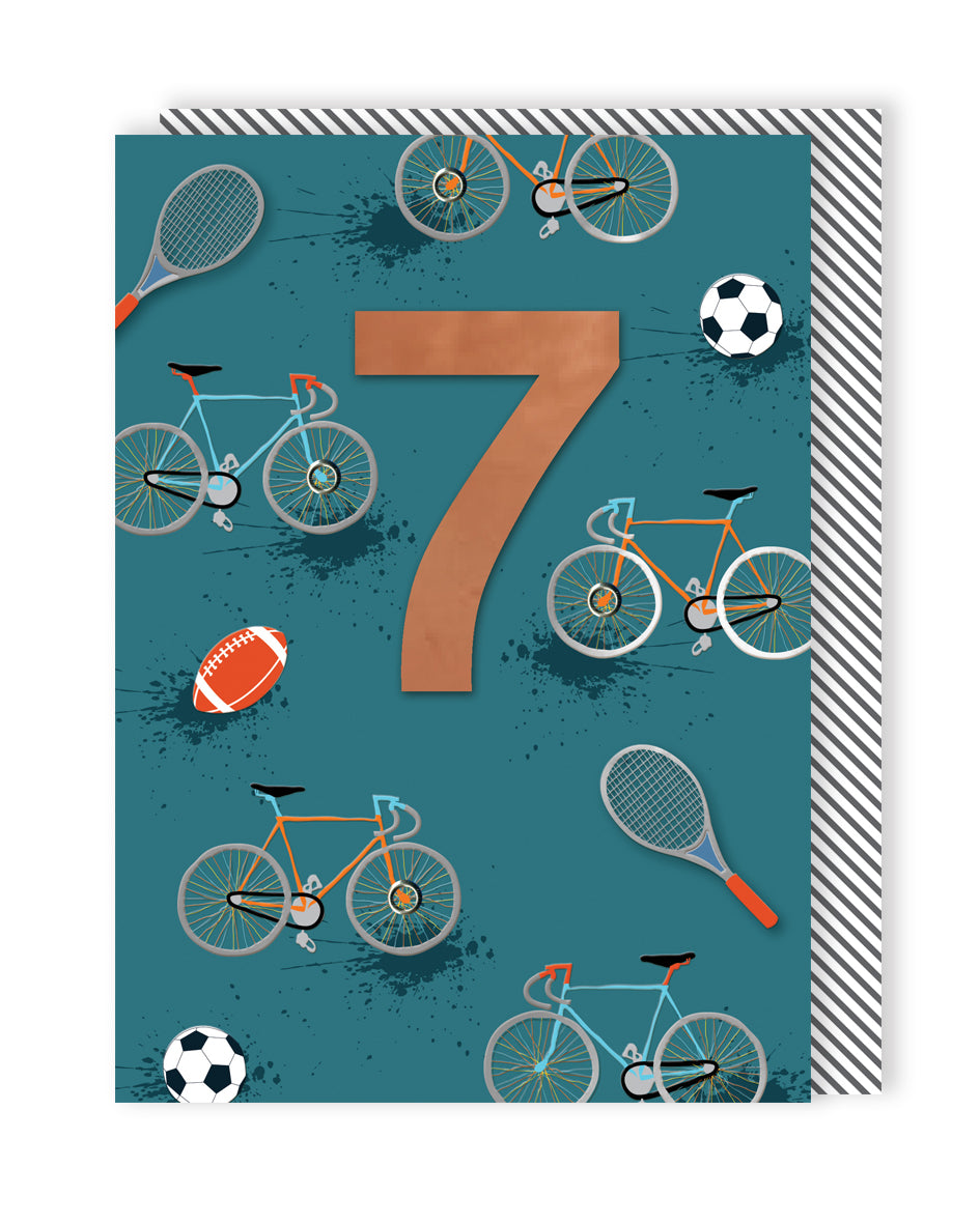 Boys 7th Birthday Sports Embellished Birthday Greeting Card