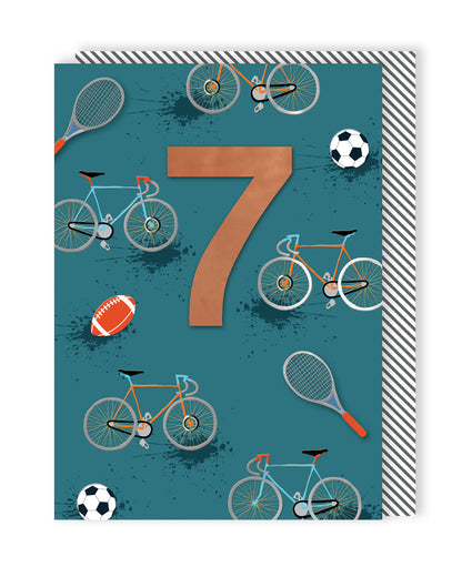 Boys 7th Birthday Sports Embellished Birthday Greeting Card