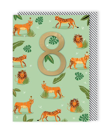 Boys 8th Birthday Jungle Party Cats Embellished Greeting Card