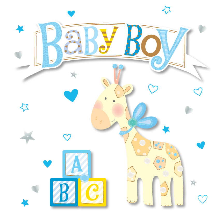 Giraffe New Baby Boy Embellished Greeting Card