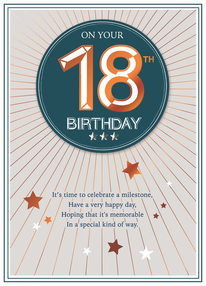 On Your 18th Milestone Embellished Birthday Greeting Card
