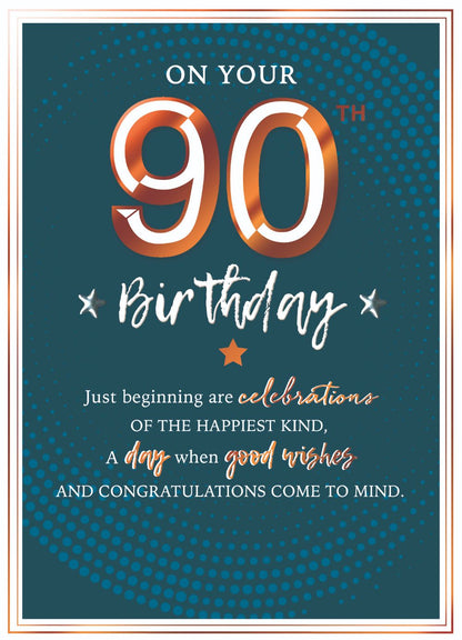 On Your 90th Birthday Embellished Birthday Greeting Card