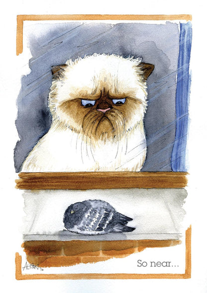 Grumpy Cat So Near... Alison's Animals Cartoon Greeting Card