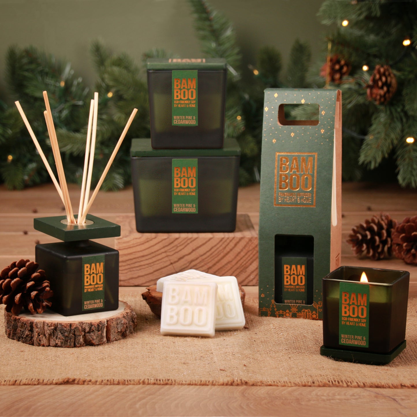 Heart & Home Bamboo Winter Pine & Cedarwood Centrepiece Candle