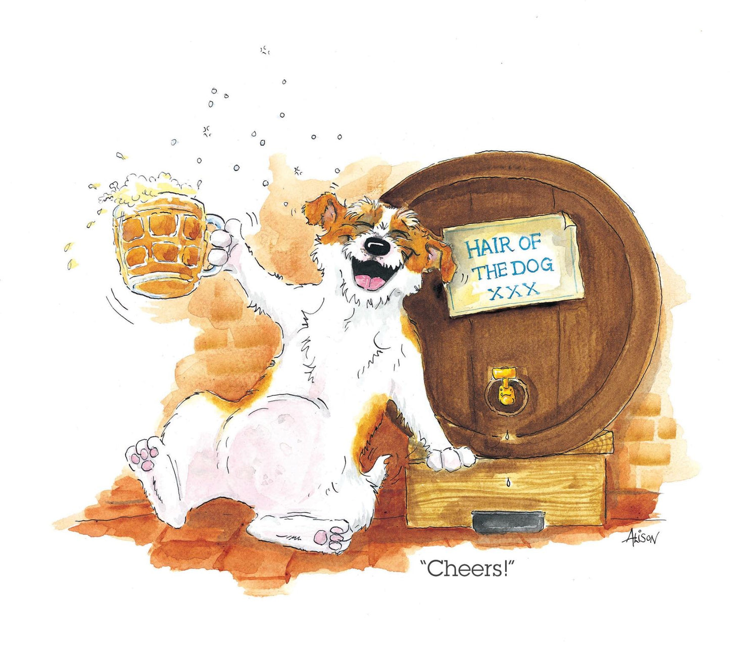 Cheers! Hair Of The Dog Drinking Alison's Animals Cartoon Greeting Card