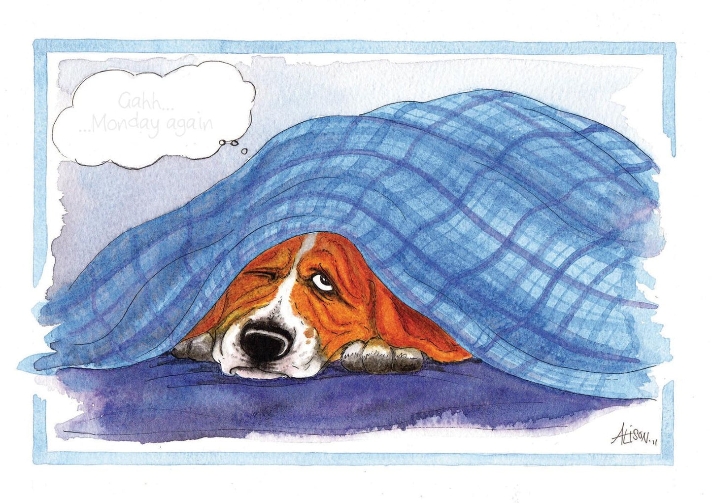 Grumpy Basset Hound Monday Again Alison's Animals Cartoon Greeting Card