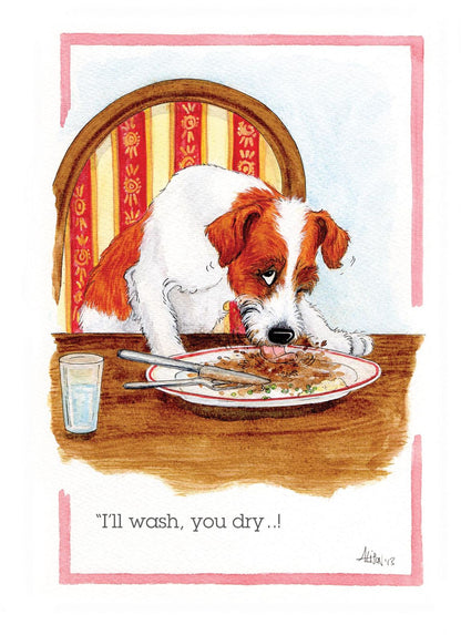 I'll Wash You Dry Cheeky Jack Russell Alison's Animals Cartoon Greeting Card