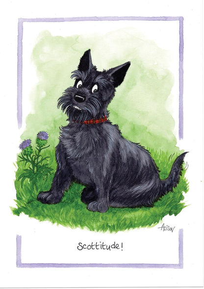 Scottitude! Cute Scottish Terrier Alison's Animals Cartoon Greeting Card