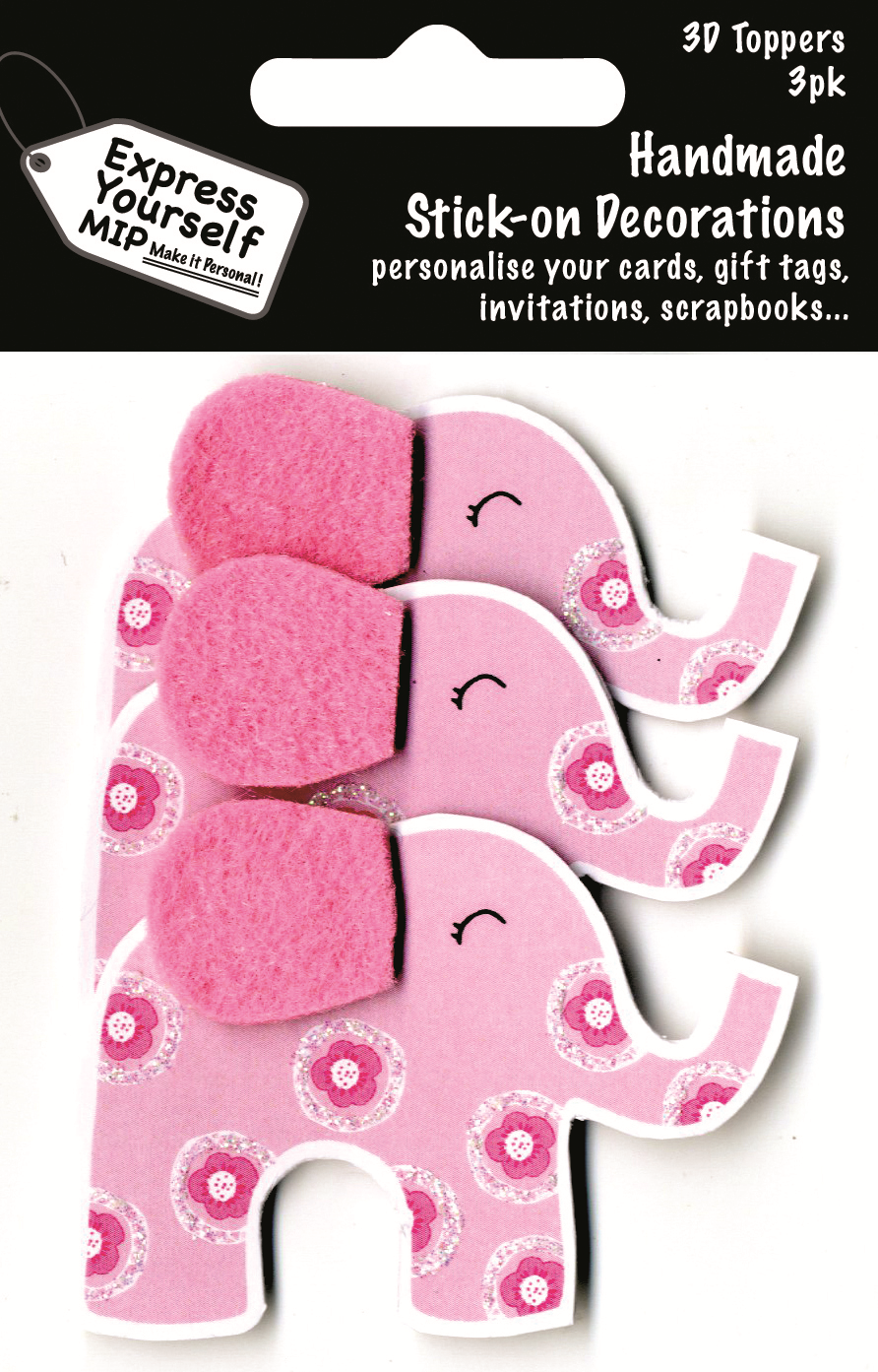 Pink Elephants Pack Of 3 DIY Greeting Card Toppers