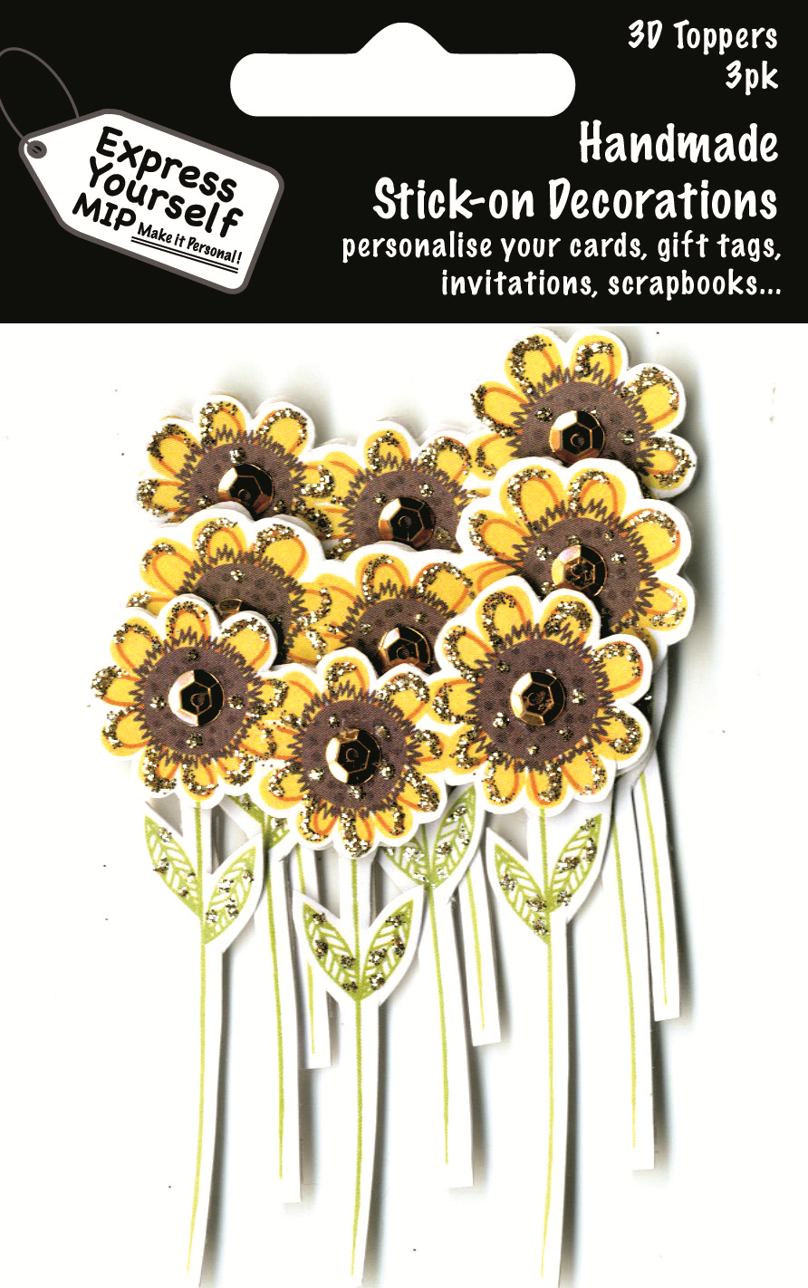 Yellow Flowers Pack Of 3 DIY Greeting Card Toppers