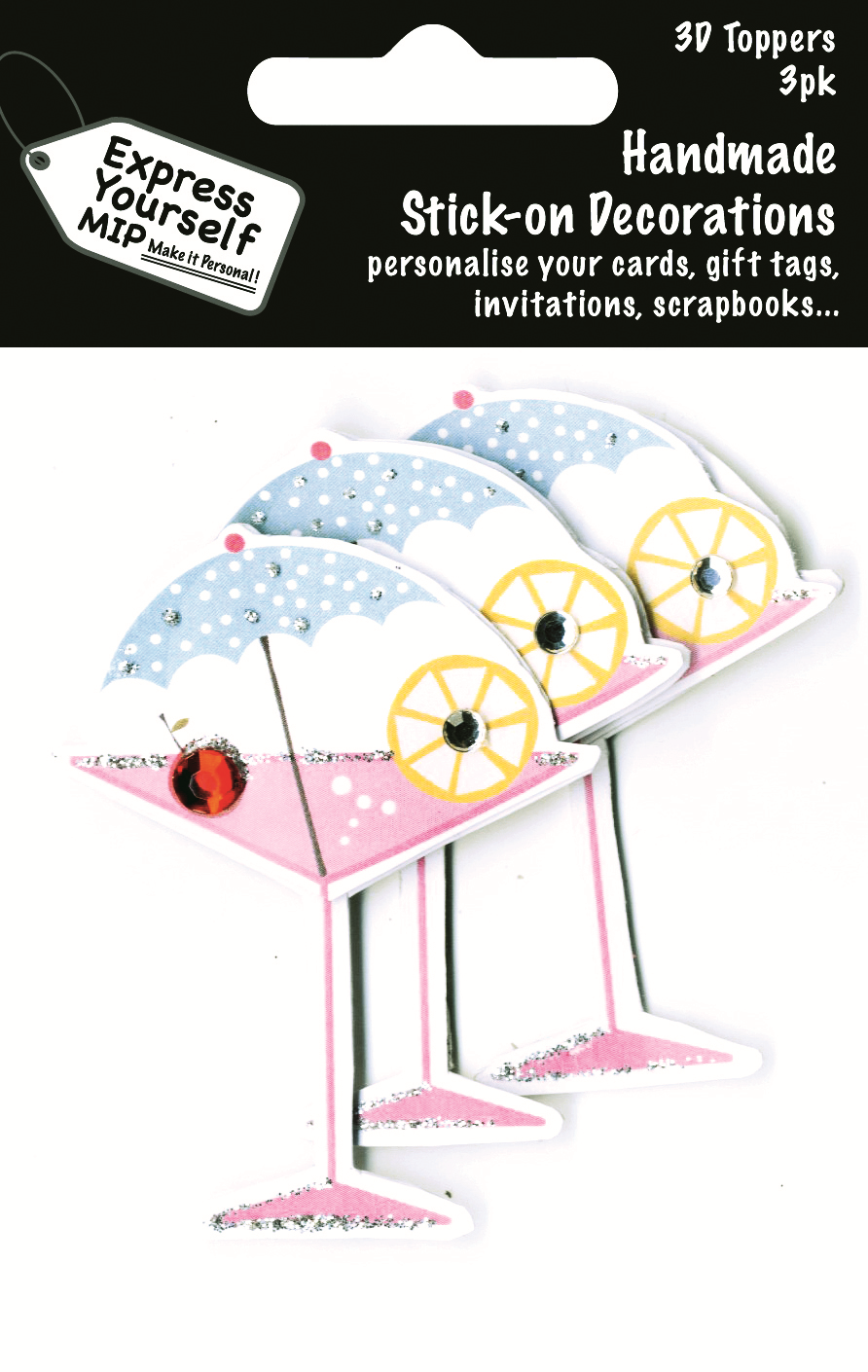 Martini Cocktail Pack Of 3 DIY Greeting Card Toppers