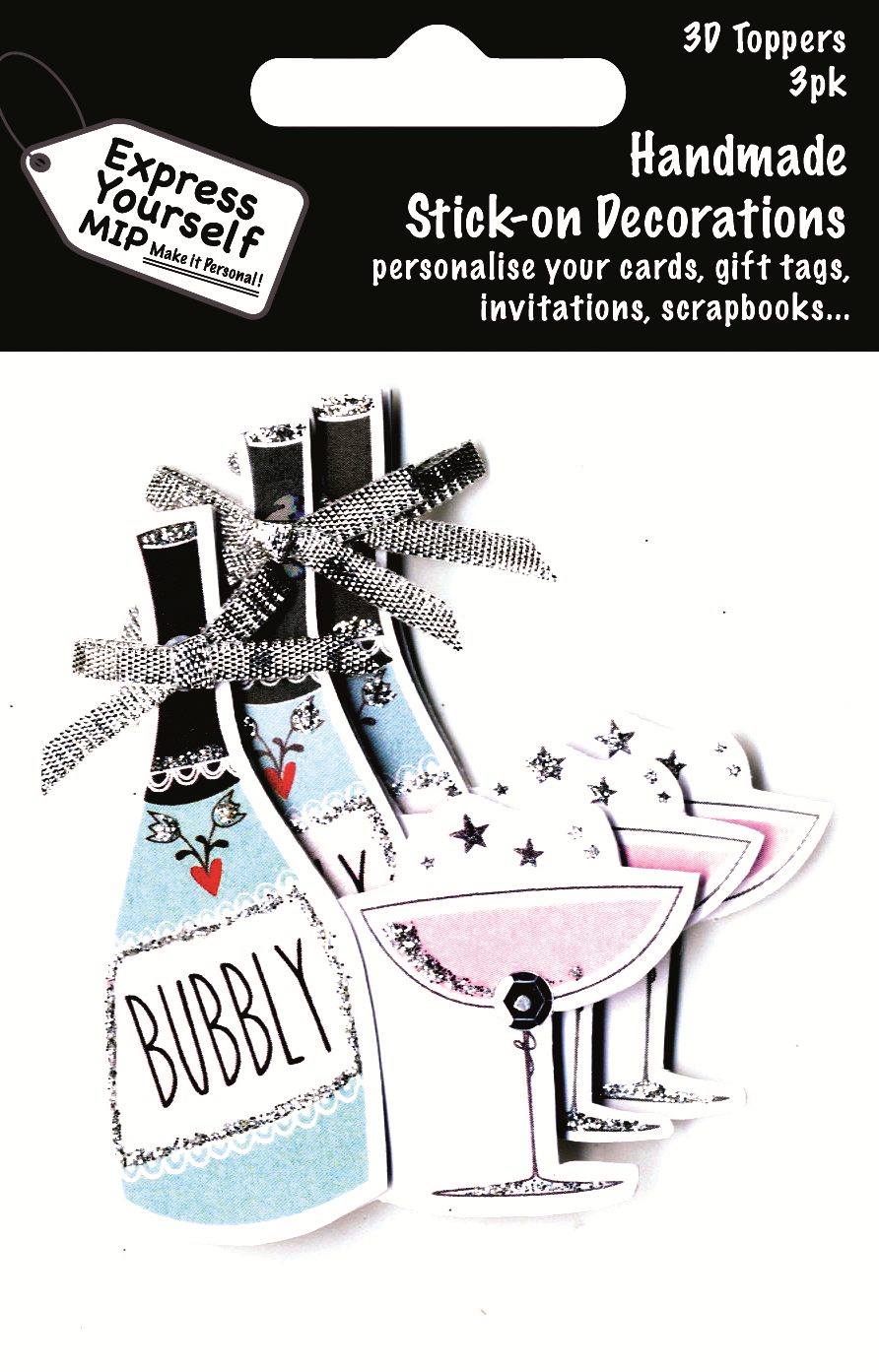 Bubbly Bottle & Glass Pack Of 3 DIY Greeting Card Toppers