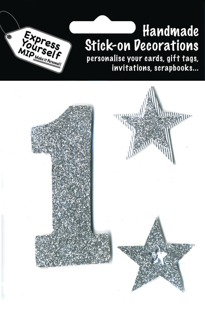Silver Large Number 1 DIY Greeting Card Toppers