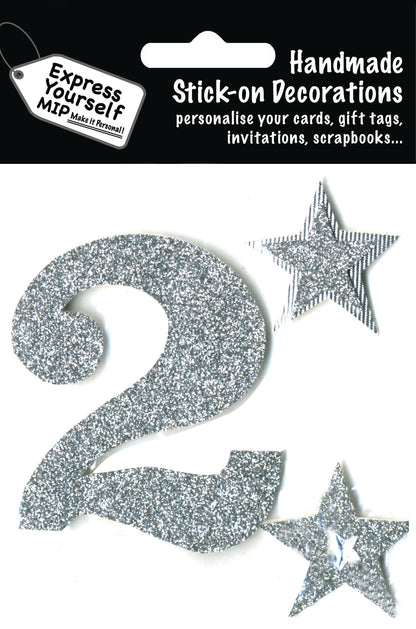 Silver Large Number 2 DIY Greeting Card Toppers