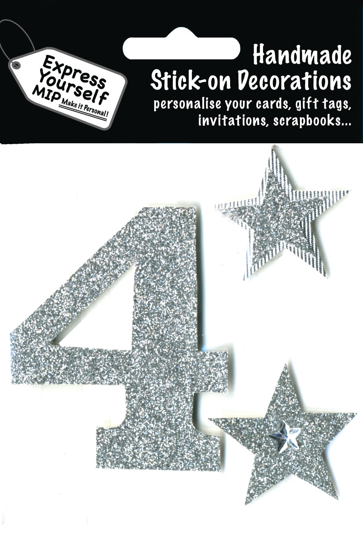 Silver Large Number 4 DIY Greeting Card Toppers