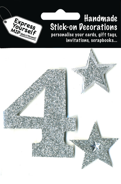 Silver Large Number 4 DIY Greeting Card Toppers