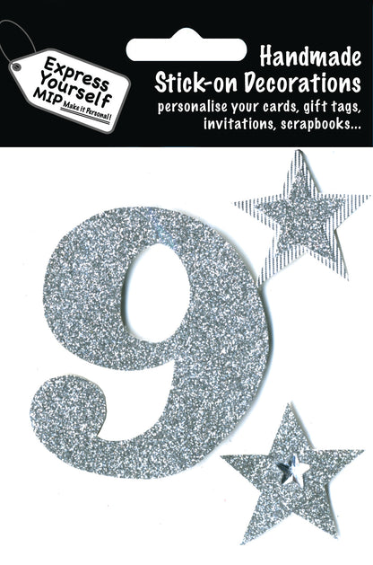 Silver Large Number 9 DIY Greeting Card Toppers